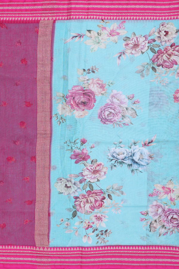 Kota Cotton Saree In Pastel Blue With Floral Printed Design