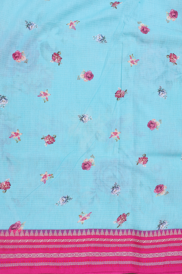 Kota Cotton Saree In Pastel Blue With Floral Printed Design