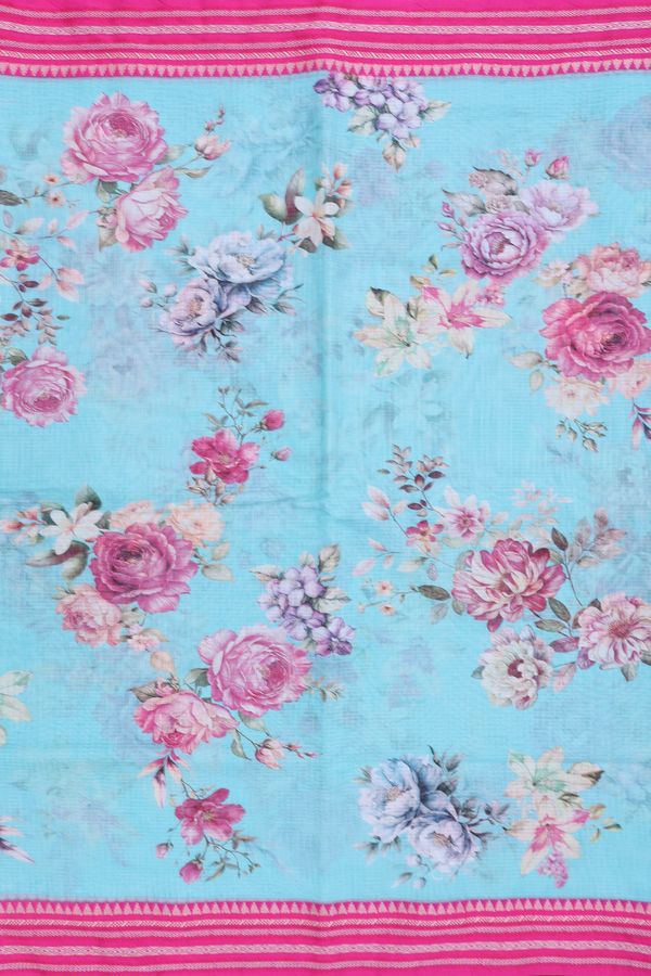 Kota Cotton Saree In Pastel Blue With Floral Printed Design