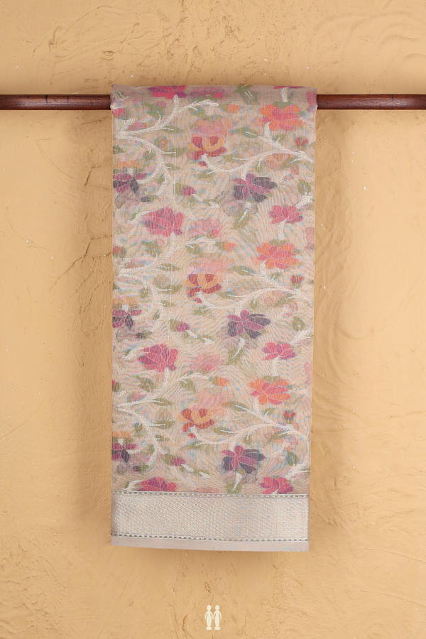 Kota Cotton Saree In Pastel Brown With Floral Design