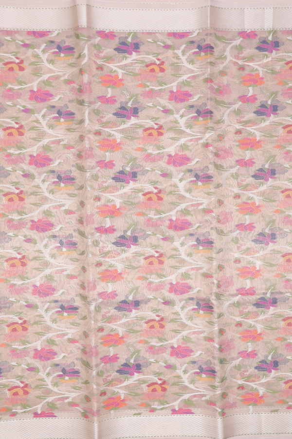 Kota Cotton Saree In Pastel Brown With Floral Design