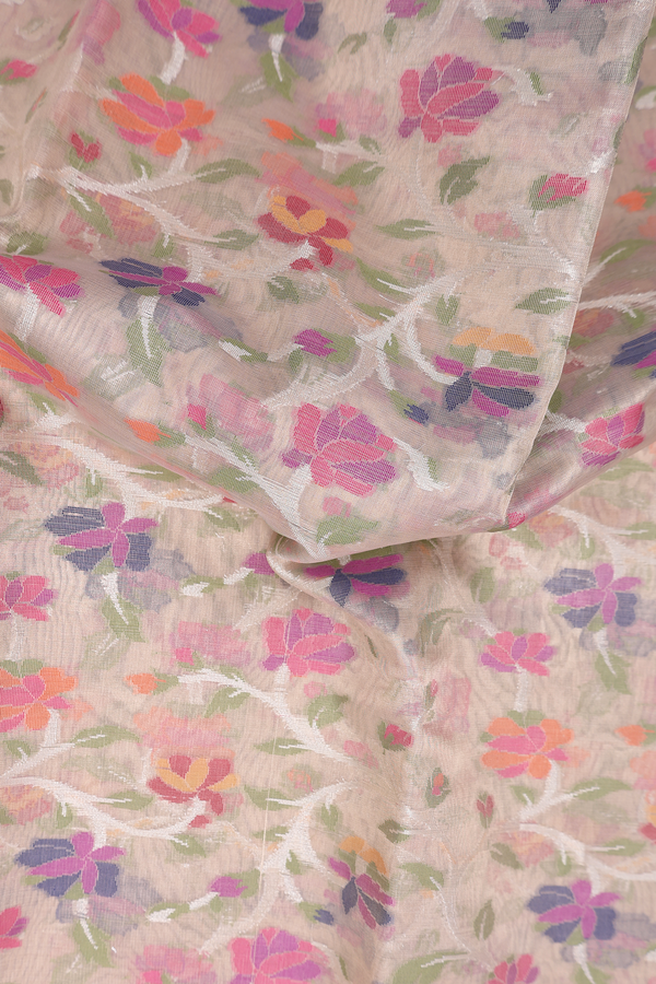 Kota Cotton Saree In Pastel Brown With Floral Design