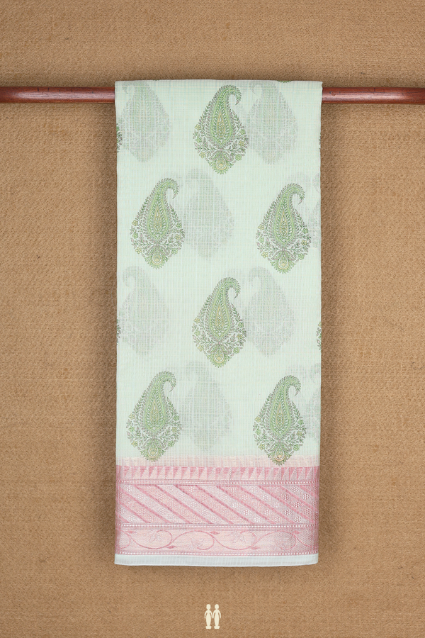 Kota Cotton Saree In Pastel Green Paisley Printed Design