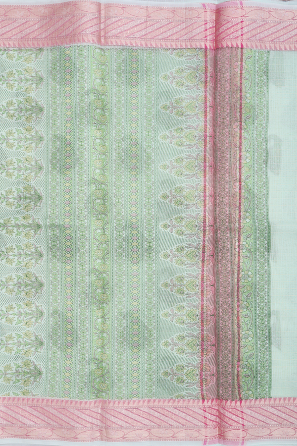 Kota Cotton Saree In Pastel Green Paisley Printed Design