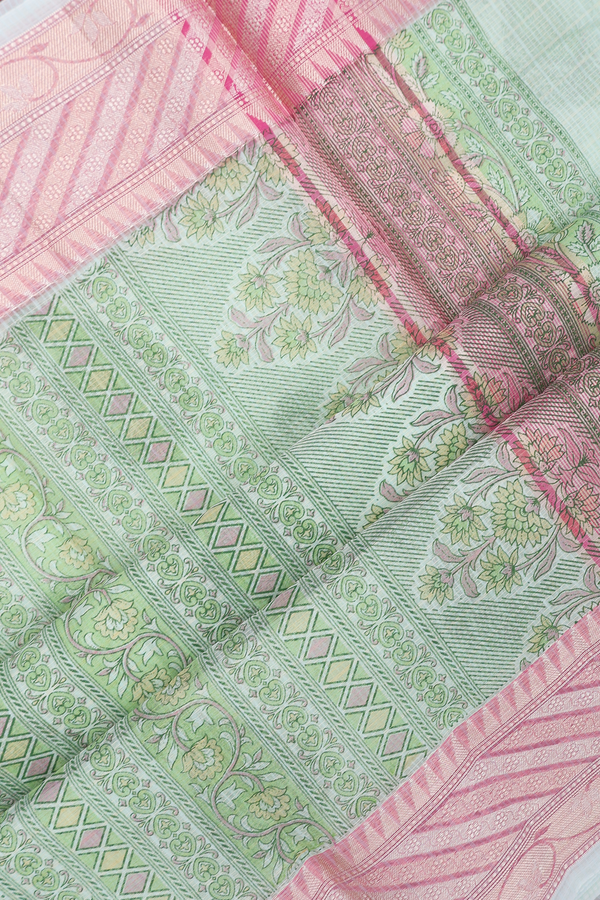 Kota Cotton Saree In Pastel Green Paisley Printed Design