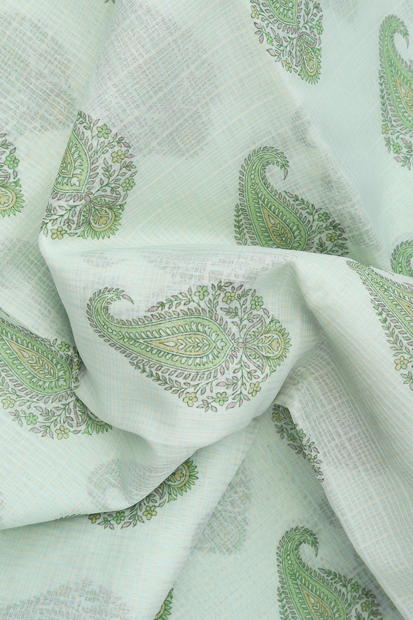 Kota Cotton Saree In Pastel Green Paisley Printed Design