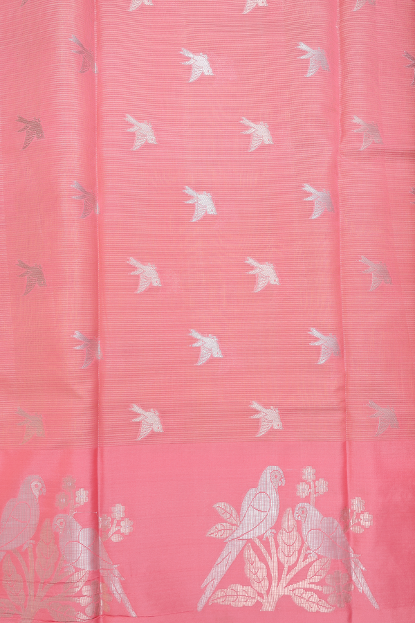 Kota Cotton Saree In Pastel Green With Birds Buttas
