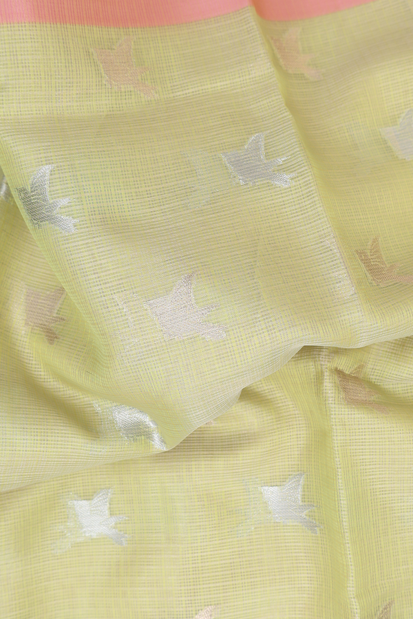 Kota Cotton Saree In Pastel Green With Birds Buttas