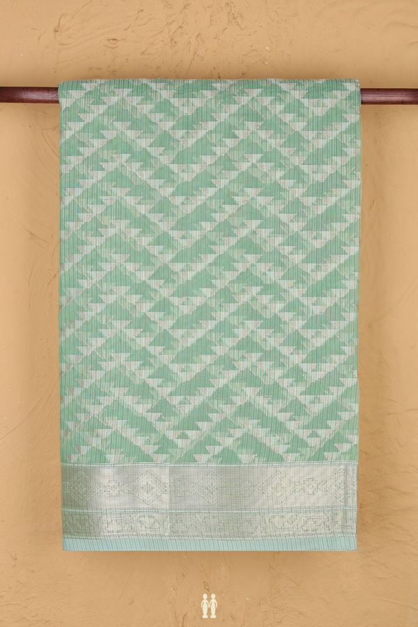 Kota Cotton Saree In Pastel Green With Chevron Design