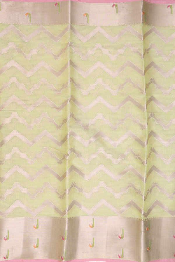 Kota Cotton Saree In Pastel Green With Chevron Design