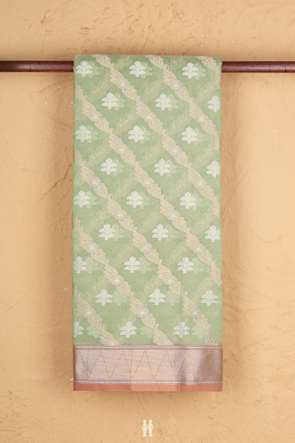 Kota Cotton Saree In Pastel Green With Diagonal Design