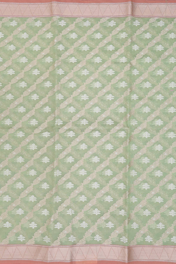 Kota Cotton Saree In Pastel Green With Diagonal Design