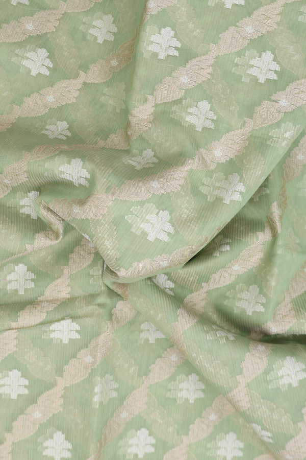Kota Cotton Saree In Pastel Green With Diagonal Design