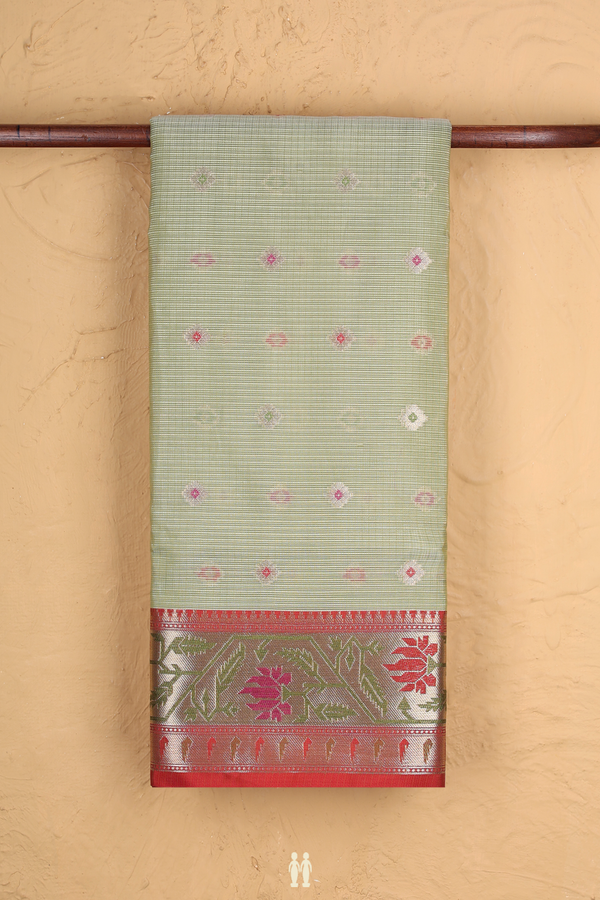 Kota Cotton Saree In Pastel Green With Floral Buttas