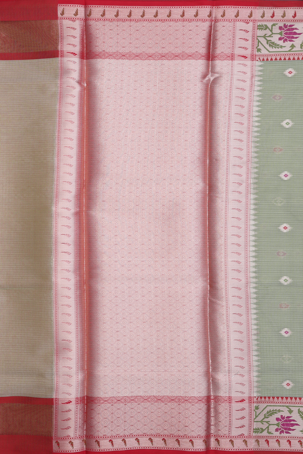 Kota Cotton Saree In Pastel Green With Floral Buttas