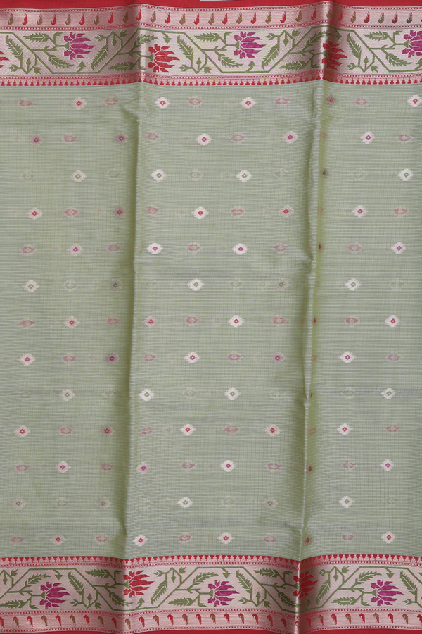 Kota Cotton Saree In Pastel Green With Floral Buttas