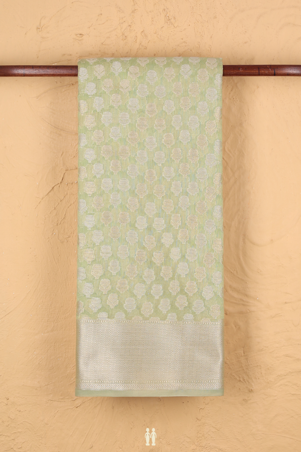 Kota Cotton Saree In Pastel Green With Floral Buttas