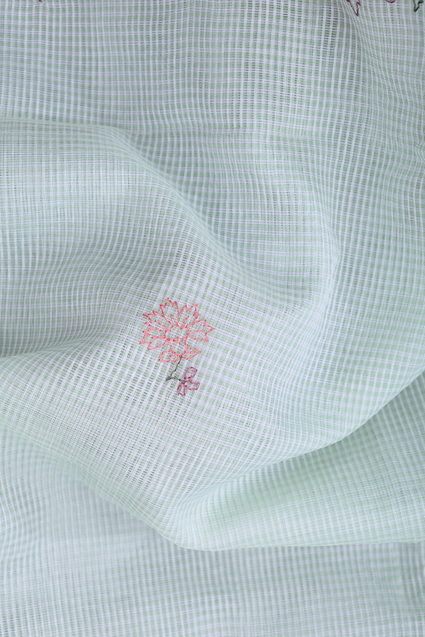 Kota Cotton Saree In Pastel Green With Floral Buttas
