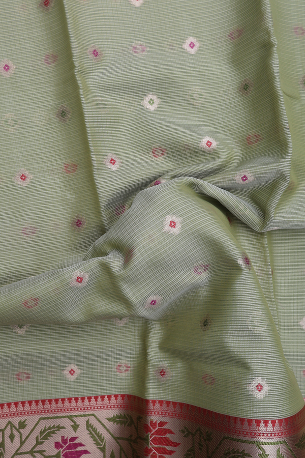 Kota Cotton Saree In Pastel Green With Floral Buttas