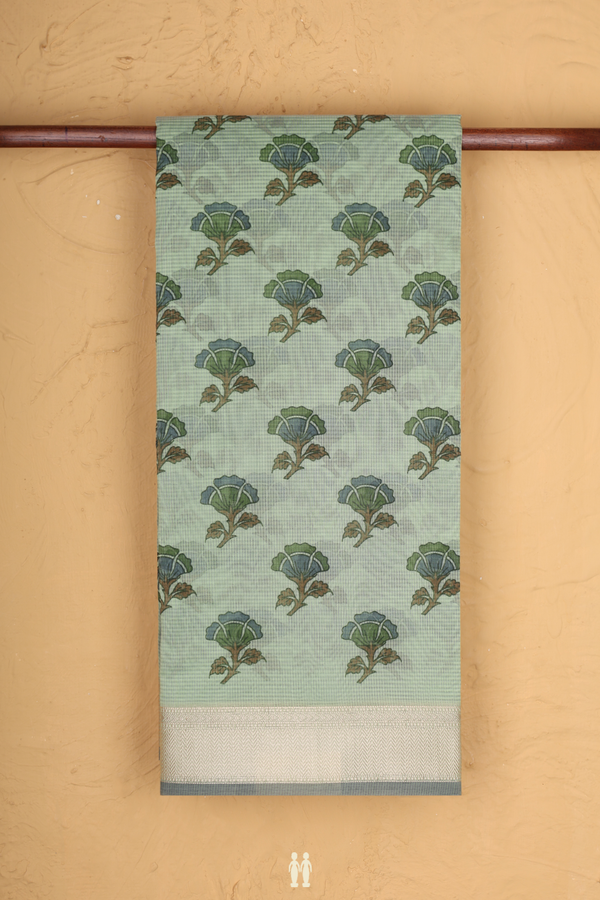 Kota Cotton Saree In Pastel Green With Floral Design