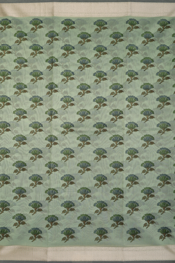 Kota Cotton Saree In Pastel Green With Floral Design