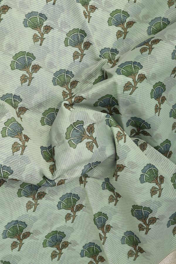 Kota Cotton Saree In Pastel Green With Floral Design
