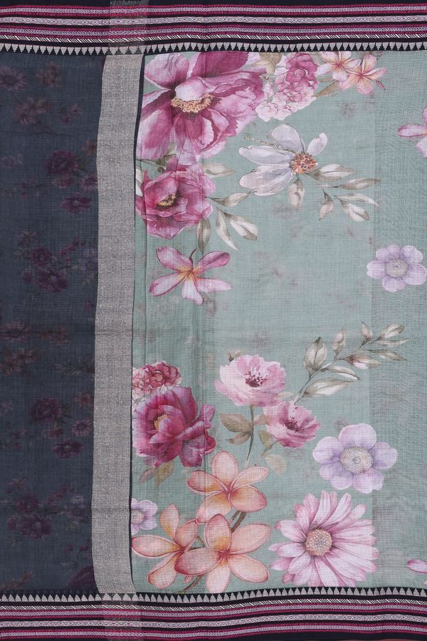 Kota Cotton Saree In Pastel Green With Floral Printed Design