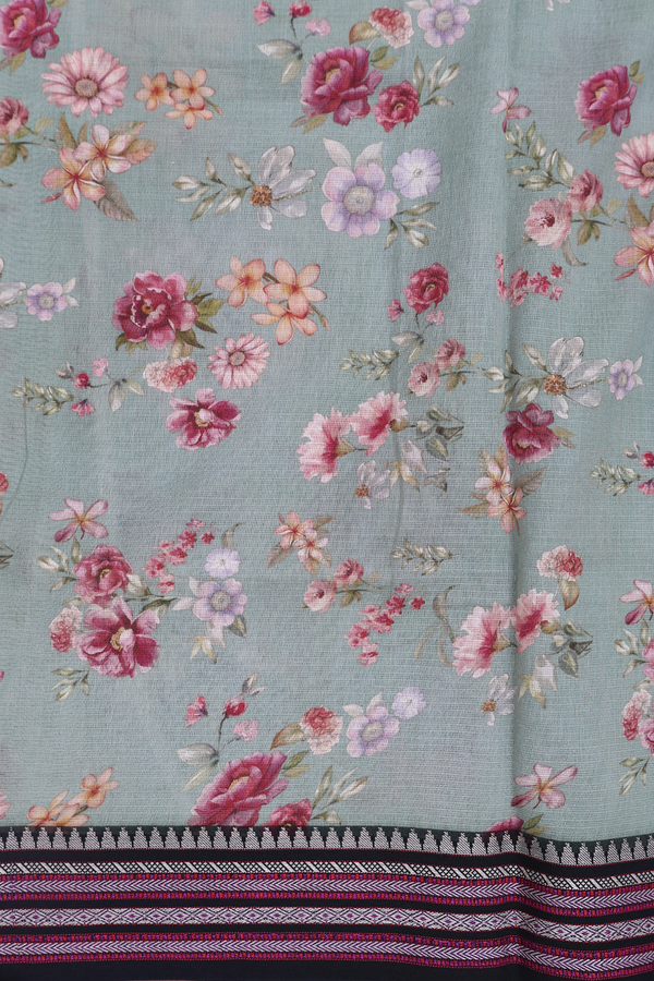 Kota Cotton Saree In Pastel Green With Floral Printed Design