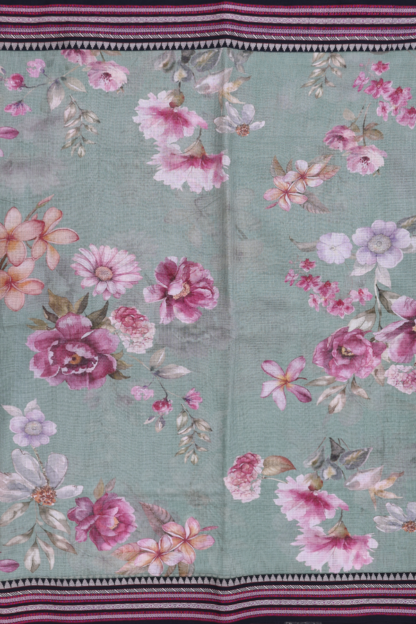 Kota Cotton Saree In Pastel Green With Floral Printed Design