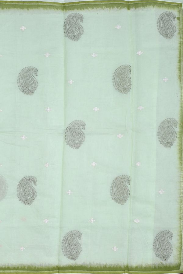 Kota Cotton Saree In Pastel Green With Paisley Motifs