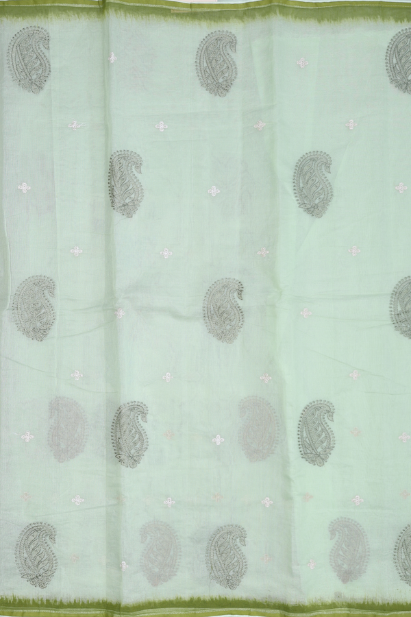 Kota Cotton Saree In Pastel Green With Paisley Motifs
