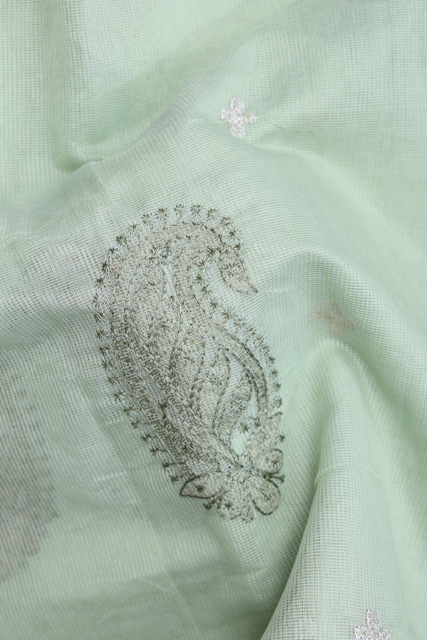 Kota Cotton Saree In Pastel Green With Paisley Motifs
