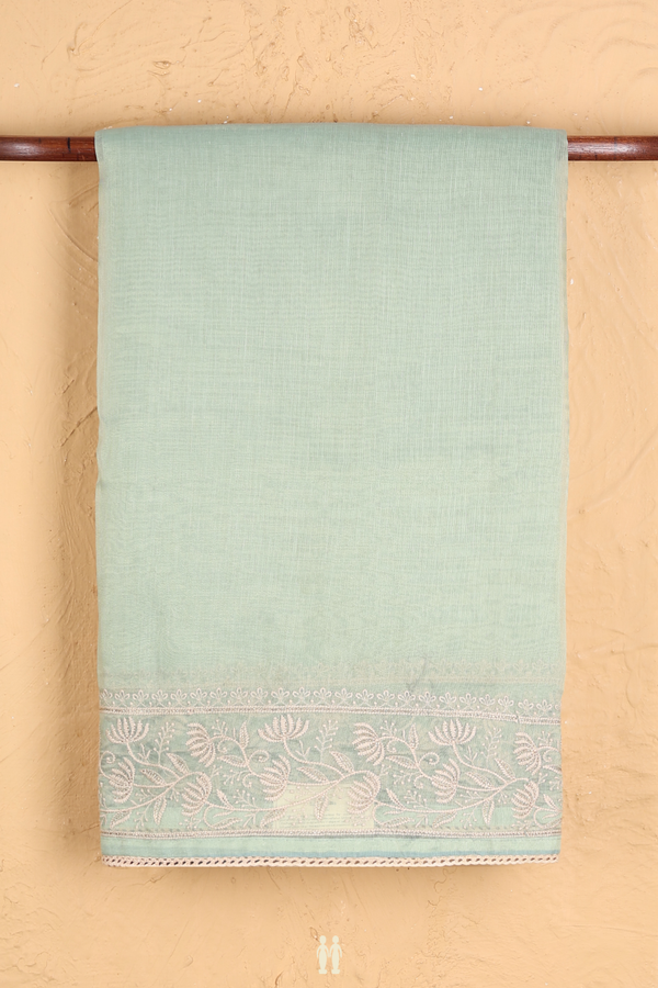 Kota Cotton Saree In Pastel Green With Threadwork Border