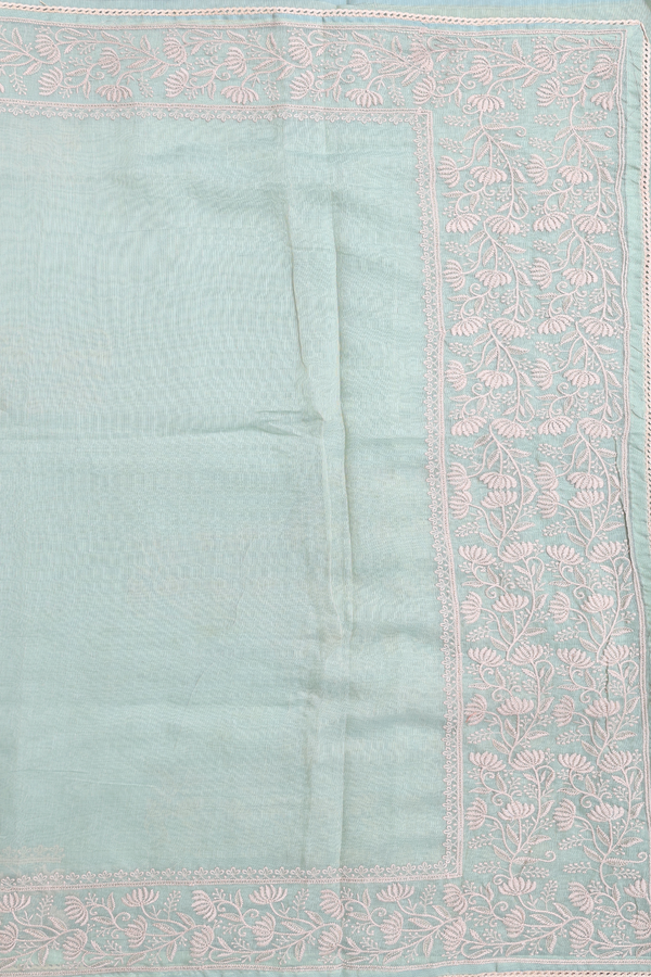 Kota Cotton Saree In Pastel Green With Threadwork Border