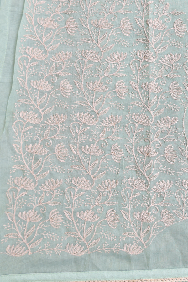 Kota Cotton Saree In Pastel Green With Threadwork Border