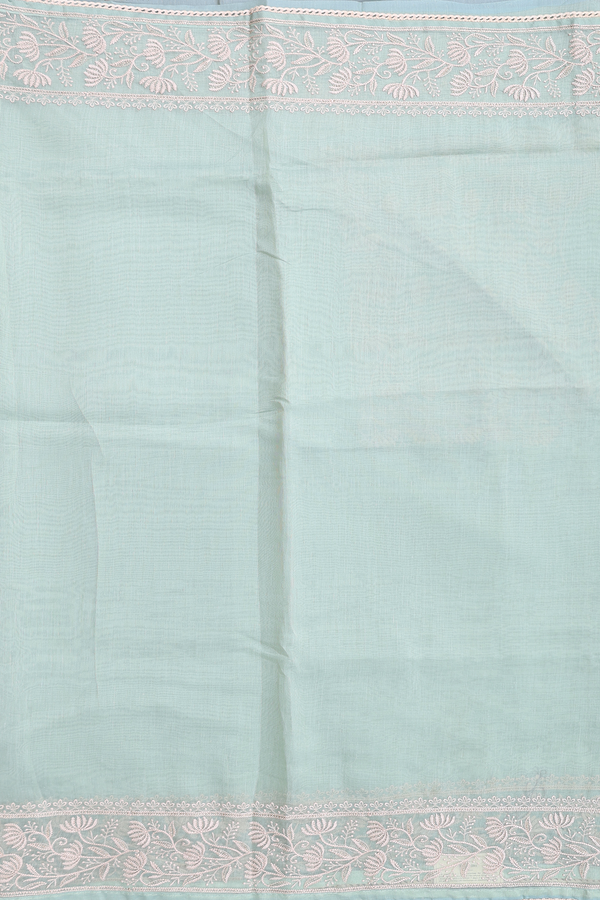 Kota Cotton Saree In Pastel Green With Threadwork Border