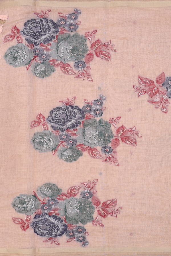 Kota Cotton Saree In Pastel Orange With Floral Design