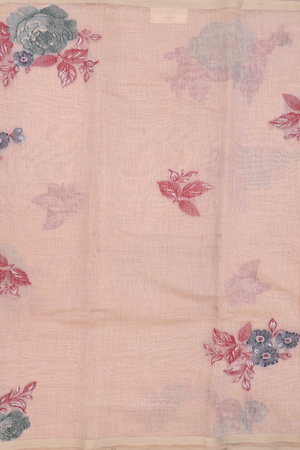 Kota Cotton Saree In Pastel Orange With Floral Design