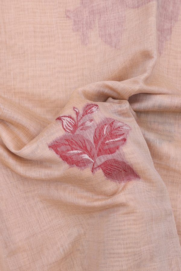 Kota Cotton Saree In Pastel Orange With Floral Design