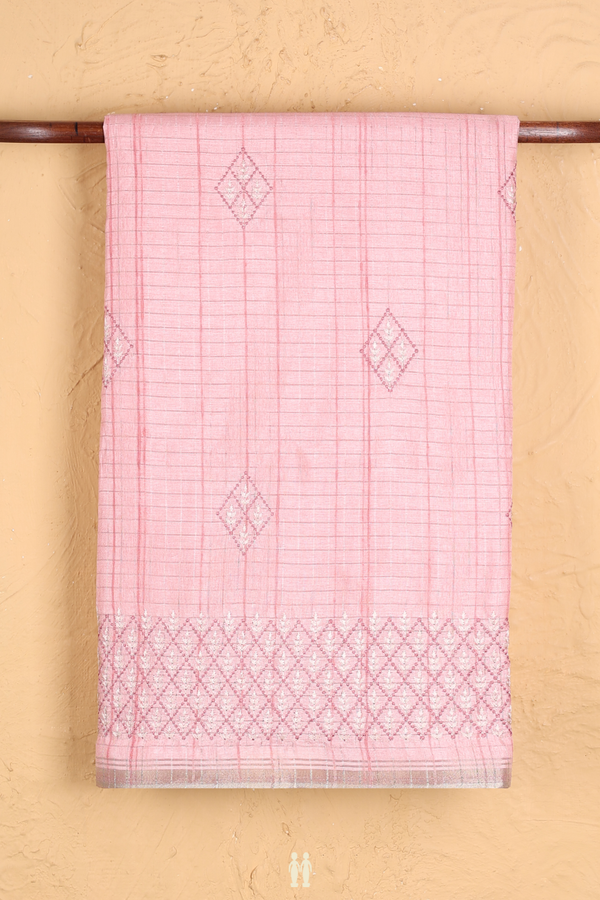 Kota Cotton Saree In Pastel Pink With Stripes Design