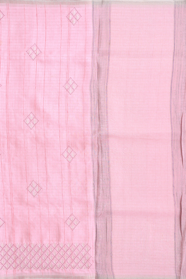Kota Cotton Saree In Pastel Pink With Stripes Design