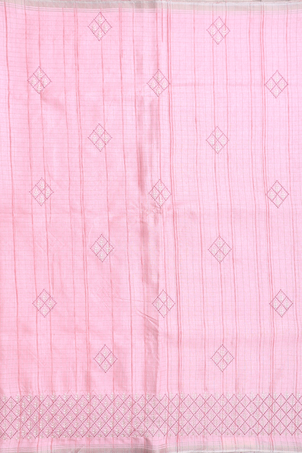 Kota Cotton Saree In Pastel Pink With Stripes Design