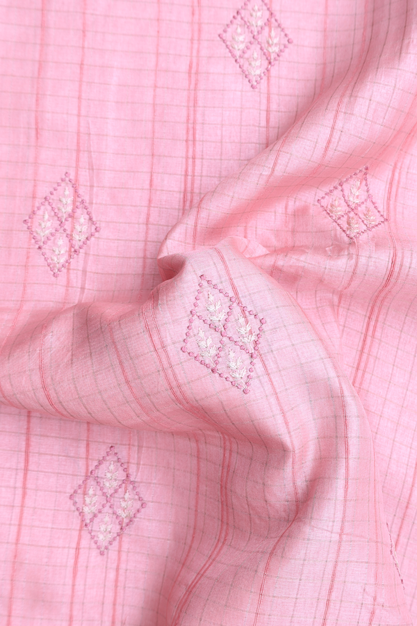 Kota Cotton Saree In Pastel Pink With Stripes Design