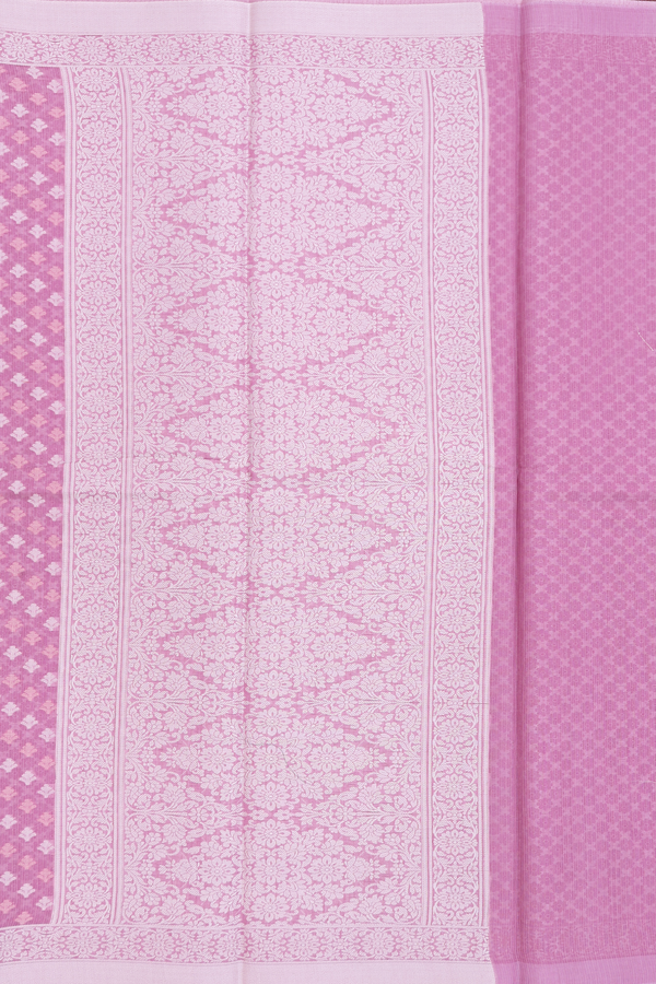 Kota Cotton Saree In Pastel Purple With Threadwork Buttas