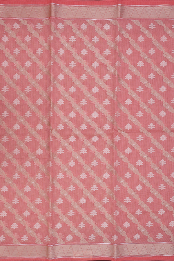 Kota Cotton Saree In Peach With Threadwork Buttas