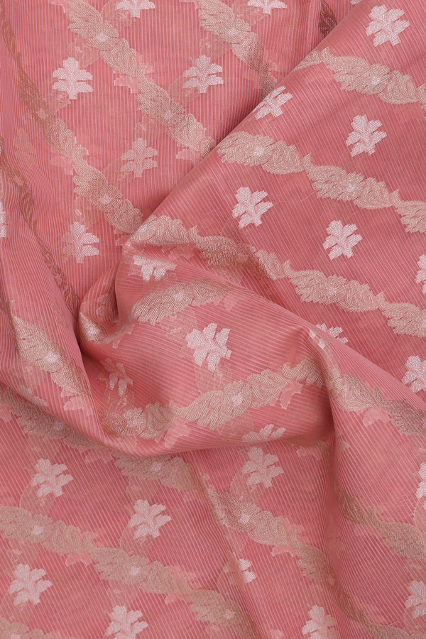 Kota Cotton Saree In Peach With Threadwork Buttas
