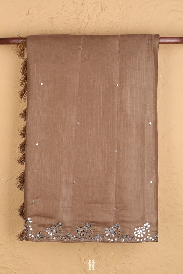 Kota Cotton Saree In Peanut Brown With Mirror Work Buttis