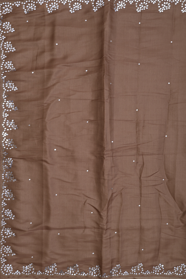 Kota Cotton Saree In Peanut Brown With Mirror Work Buttis