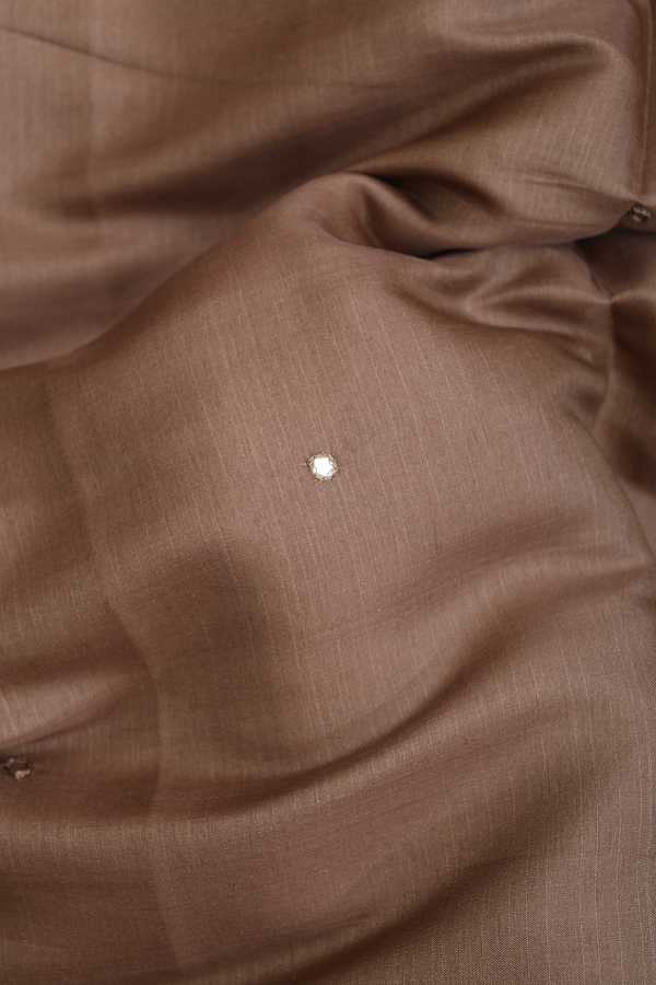 Kota Cotton Saree In Peanut Brown With Mirror Work Buttis