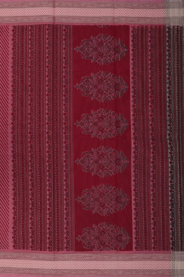 Kota Cotton Saree In Pink And Red With Chevron Design